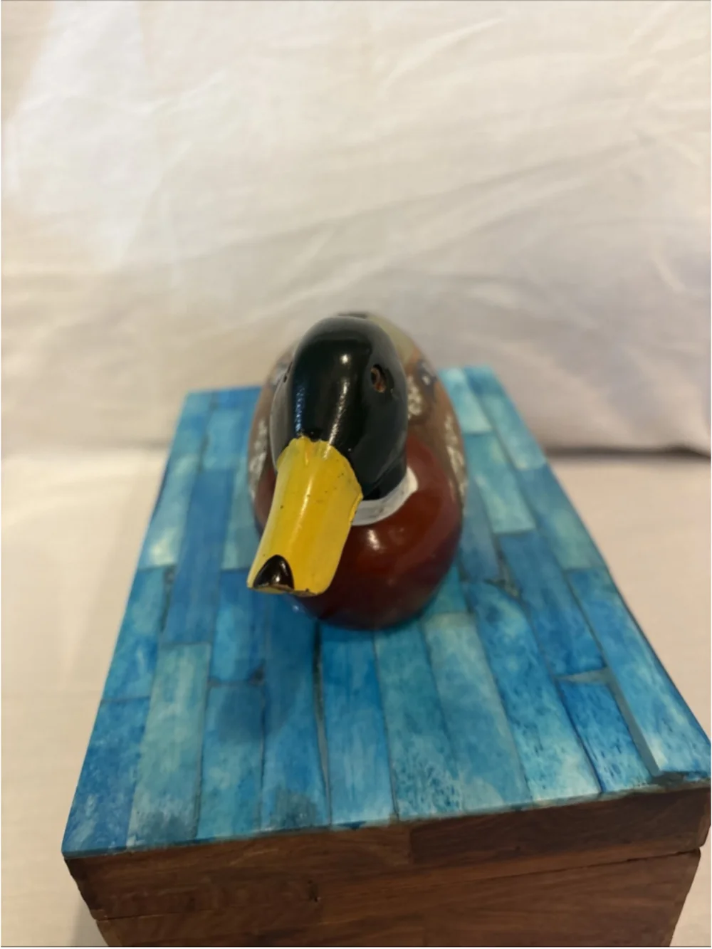 Vintage Wooden Duck Box Hand Carved/Hand Painted Wooden Duck Decoy Storage 1097